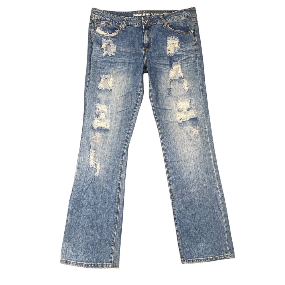 Blues Society Distressed Ripped Jeans Women's Size 13/14 Ripped Denim Blue 139